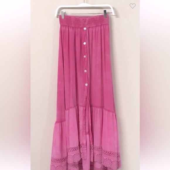 NEW BRAIDED ELASTIC WAIST RUFFLE BOTTOM LINEN COTTON HI LO MAXI SKIRT - Picture 5 of 6